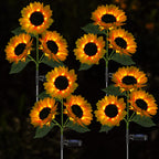 Meagoo Solar Sunflower Lights, 800mA Solar Garden Light with Real Looking Flowers Outdoor Waterproof Solar Stake Lights for Back Yard, Flower Bed, Pathway, Patio, Porch, Fall Decoration (4 Pack)