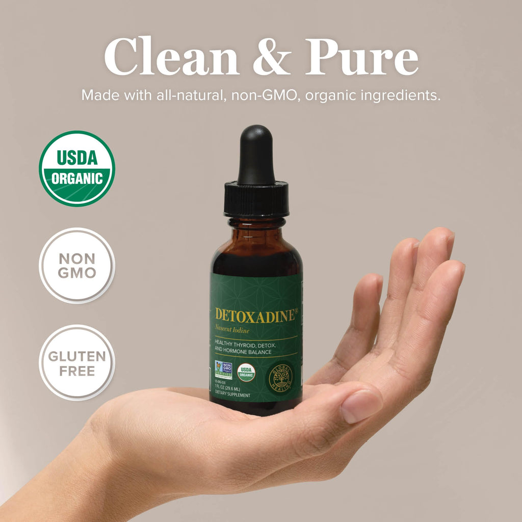 Global Healing Center - Detoxadine - Organic Nascent Liquid Iodine Supplement Drops for Thyroid Support, Detox Cleanse, and Metabolism - Non-GMO, Vegan, 200 Servings Iodine Drops (1 Oz)