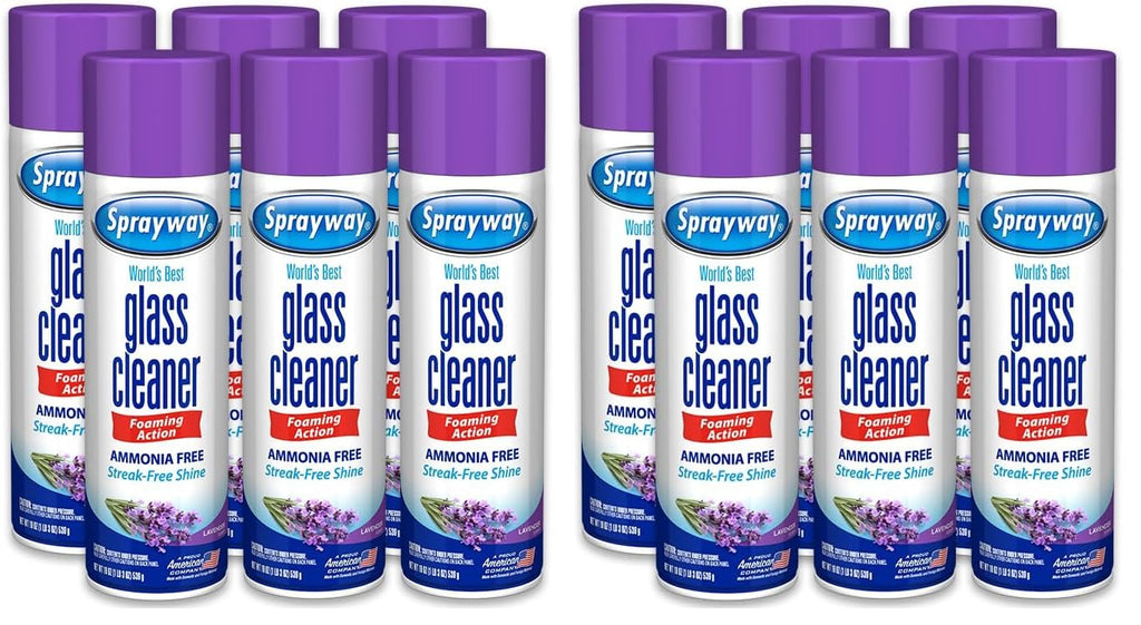 Sprayway Glass Cleaner Lavender Scent Foaming Aerosol Spray, 19oz, Ammonia-Free, Streakless, Fast-Acting | Cleans & Polishes Glass Surfaces | Removes Fingerprints, Dust, Dirt, 6 Count (Pack of 2)