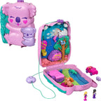 Polly Pocket Dolls & Accessories, Koala Purse Playset with 2 Micro Dolls, 1 Toy Car & 5 Animals, 2-in-1 Travel Toy