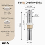KES Bathroom Sink Drain with Strainer Basket Hair Catcher Anti Clog Pop Up Drain Stopper Vanity Vessel Sink Without Overflow, Polished Chrome S2013D-CH