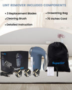 SUPER LINT Electric Sweater Shaver Fuzz Pill Bobble Remover for Fabric Fleece Curtains Clothes, Marine Blue & Silver
