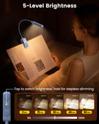 Glocusent 13 LED Rechargeable Book Light for Reading at Night, Eye-Caring 3 Amber Colors & Stepless Dimming, Lasts 1 Week to 2 Months, Travel Clip on Lamp, Gifts for Book Lovers, Men, Women & Kids
