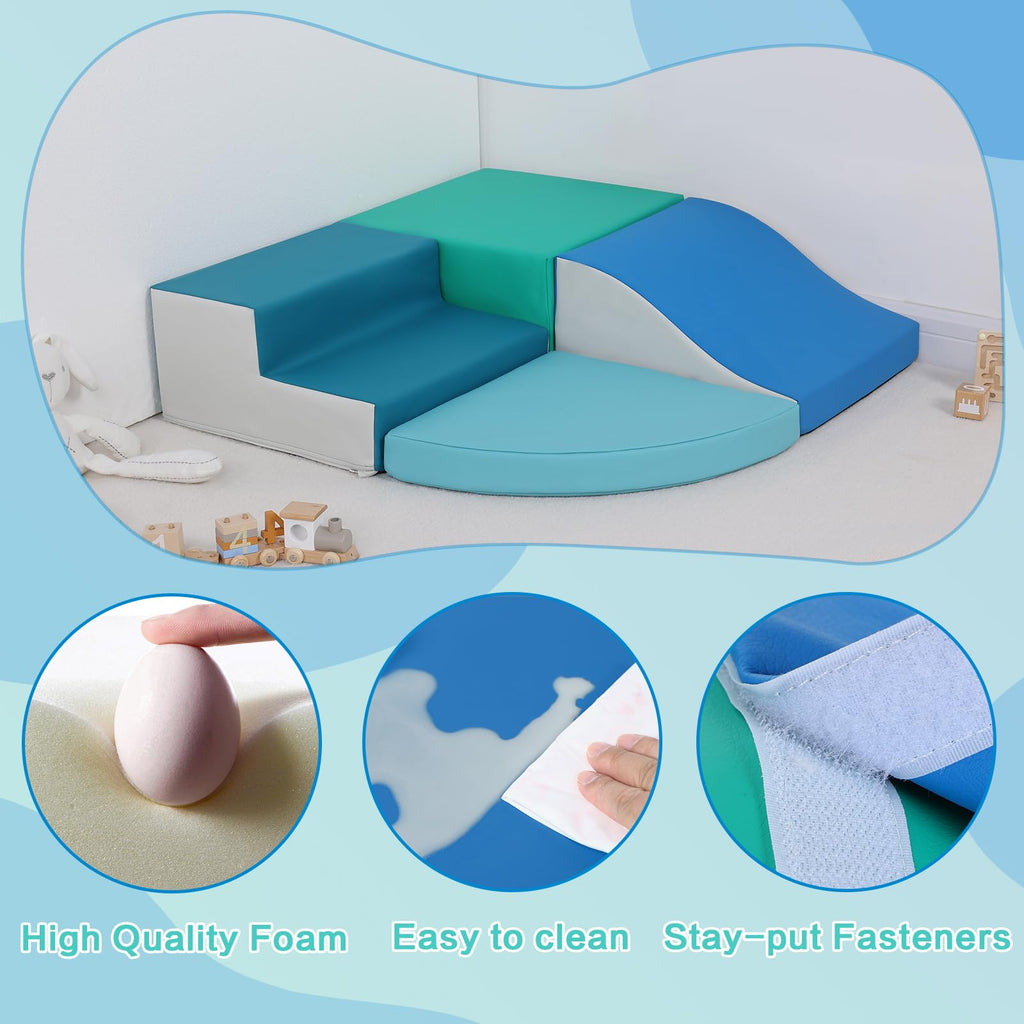 TODIBY 4-Pieces Climbing Toys for Toddlers: PU Leather - Soft Play Climbing for Toddlers - Foam Climbing Blocks for Crawling and Sliding Indoor Playground for Kids