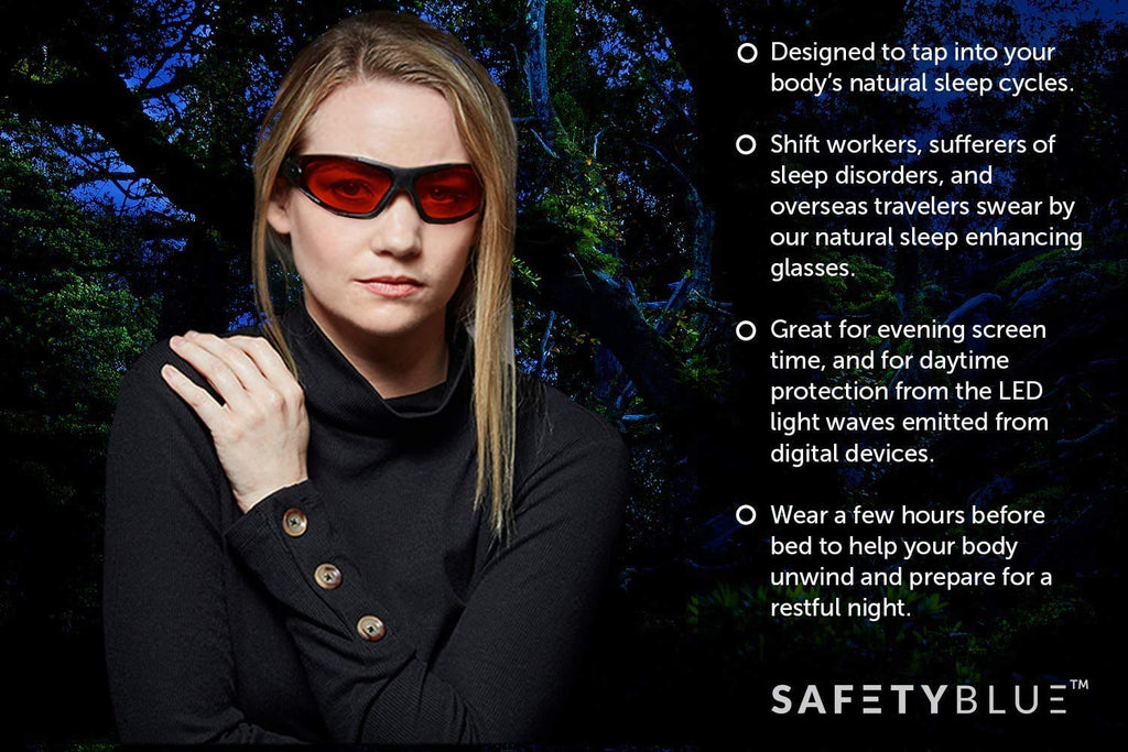 SafetyBlue Sleep Savior Deluxe Red Lens Night Glasses - Blue & Green Light Blocking Glasses for Better Sleep/Increase/Eliminate Eye Strain/