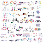 BodyJ4You 120PC Body Piercing Random Jewelry Kit - CBR BCR Rings Barbells Studs Screws Curved Bars - Belly Button Cartilage Tragus Nose Septum Tongue - 14G 16G 18G Steel Bulk Mix