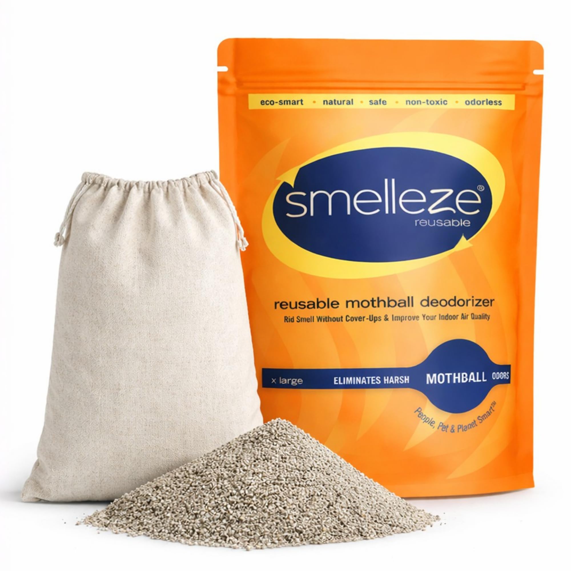 SMELLEZE Natural Mothball Smell Remover Pouch - Covers 375 sqft