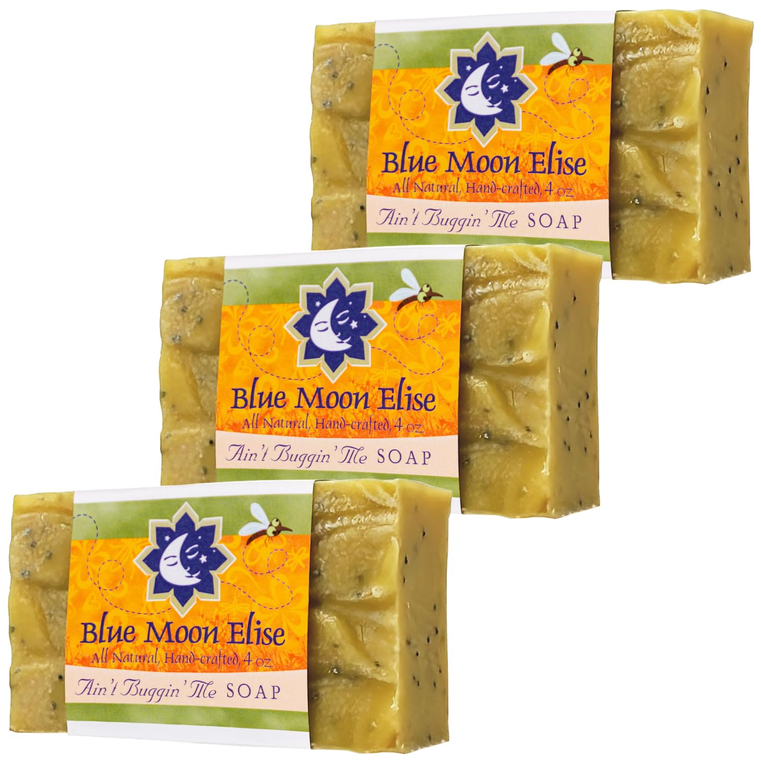 Blue Moon Elise Ain't Buggin Me Citronella Soap - Natural Handmade Soap Made with Pure Citronella, Eucalyptus and Lemongrass Essential Oils - A Must-have for Camping and Outdoor Activities (3pk)
