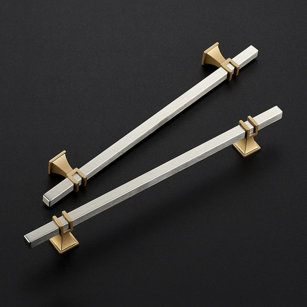 HOME EDIT 30 Pack 8 inch Brushed Nickel&Gold Cabinet Handles Square Zinc-Alloy Pulls for Kitchen Dresser Closet and Bathroom Cabinets Hardware