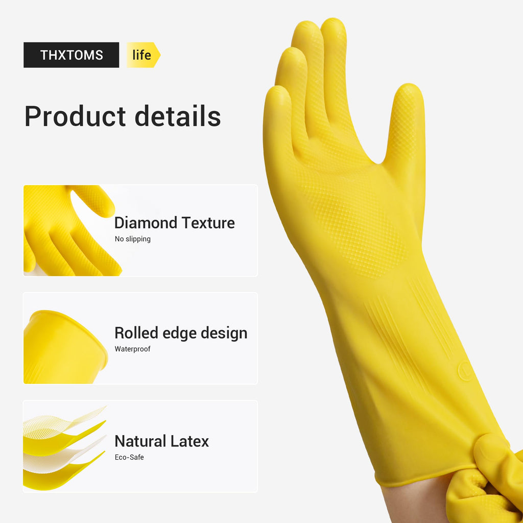 MNOPQ 6 Pairs Rubber Cleaning Gloves,Reusable Dishwashing Gloves,Household Dish Gloves for Washing,Cleaning,Kitchen,Painting, Gardening, Pet Care,Extra Thickness,Non-Slip,13", 20 Mil, Heavy Duty,L