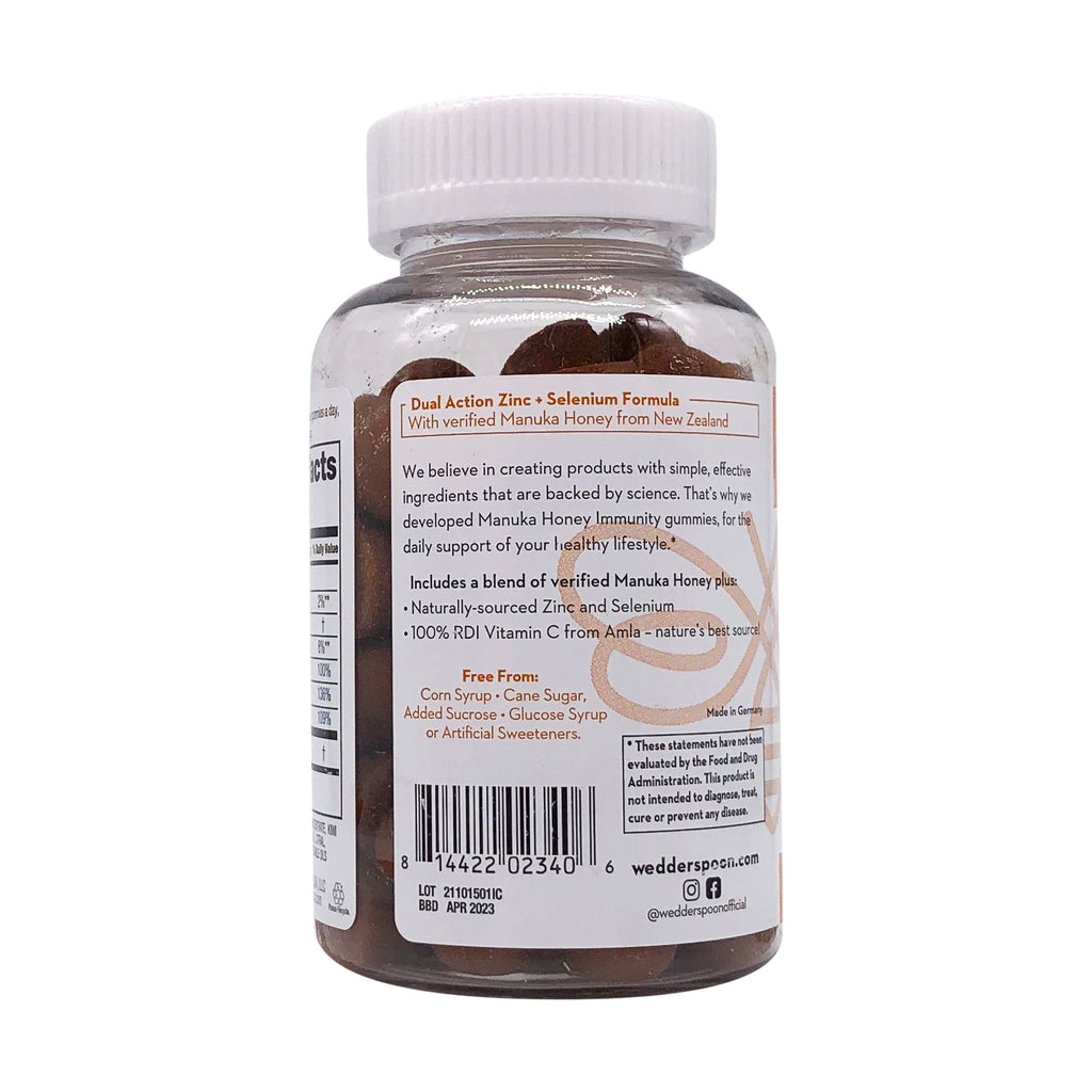 Wedderspoon Manuka Honey Immunity Gummies, Tangy Citrus, 90 Count | Chewable| Vitamin C & Zinc Support