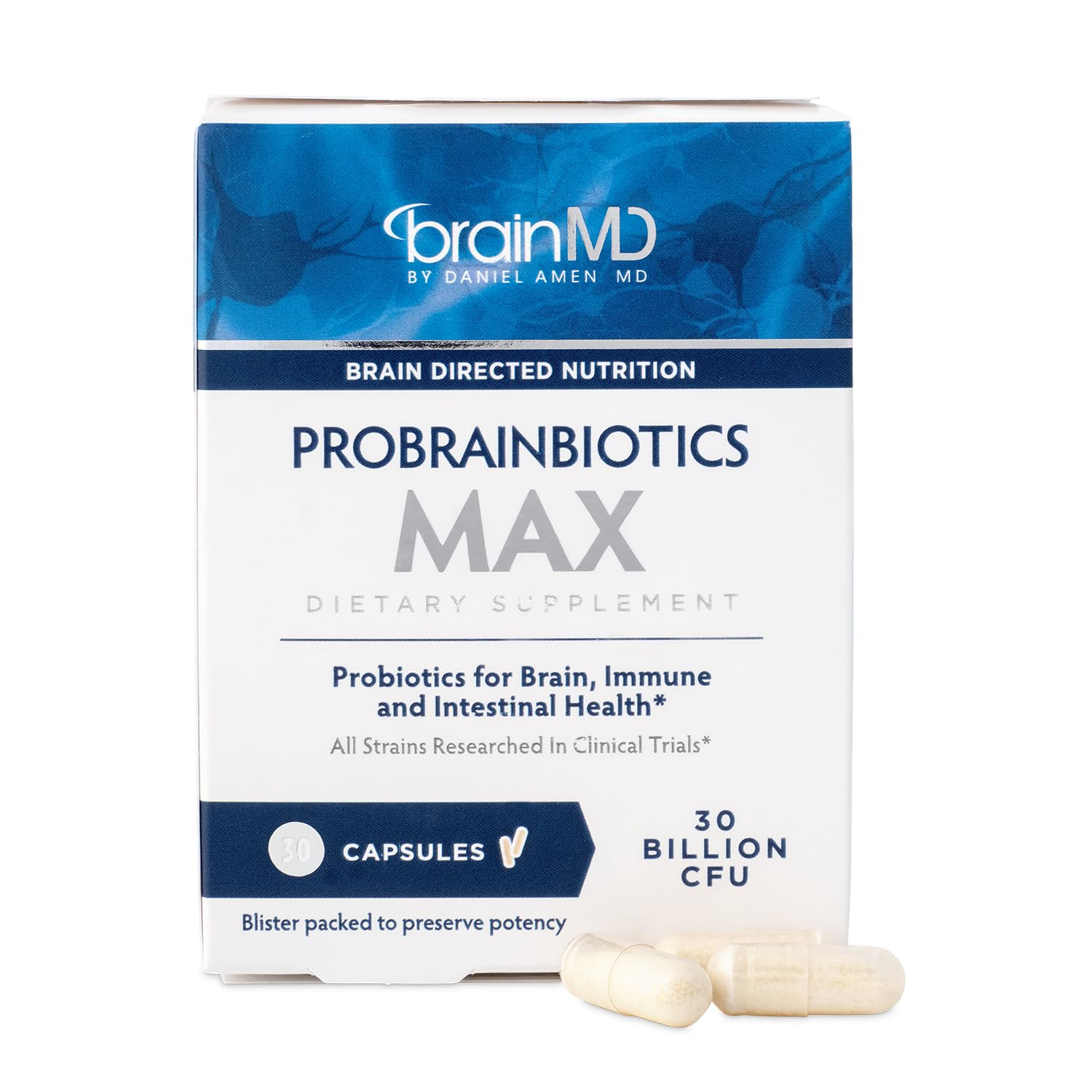 BRAINMD Dr Amen ProBrainBiotics MAX - 30 Capsules - Probiotics for Brain, Immune & Intestinal Health - Gluten Free - 30 Servings