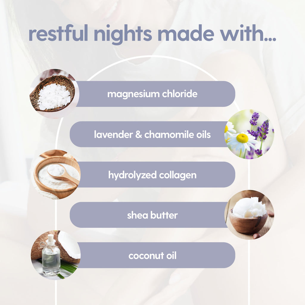 Lavender & Chamomile Magnesium Lotion for Sleep, Relaxing Nightime Cream for Leg Cramps, Sore Feet and Joints | With Moisturizing Shea Butter, Coconut Oil, Collagen, Stem Cells, 8 fl oz by M3