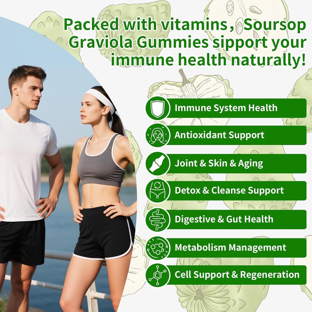 Soursop Graviola Gummies, Pureverve Max Strength Soursop Leaves Extract with Sea Moss & Zinc for Cell Support & Regeneration, Immunity, Liver and Antioxidant, Sugar/Gluten Free, Vegan - 120 CT, 2 Pack