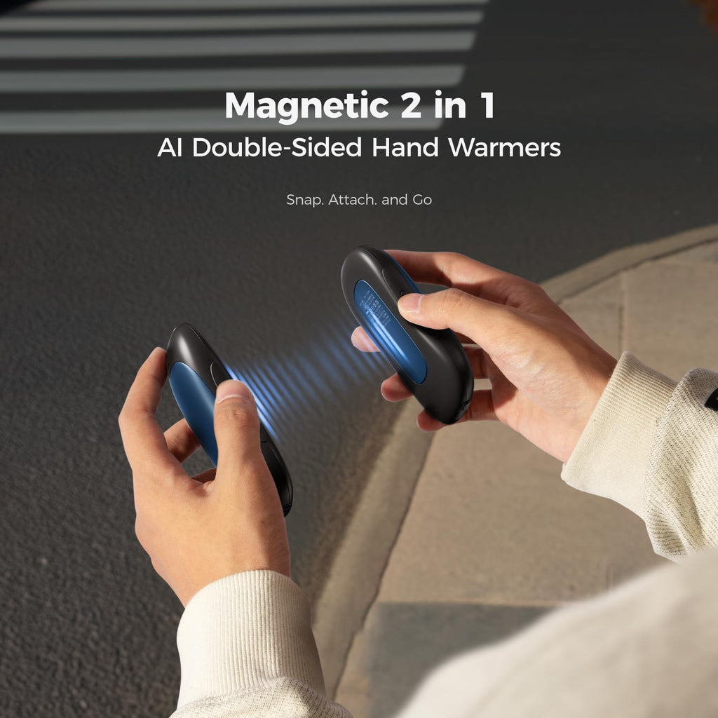 OCOOPA AI Smart Magnetic Double-Sided Heating Hand Warmers Rechargeable 2 Pack,10000mAh Electric Heater, Larger Warming Surface, 4 Heat Levels, Max 136°F, Men Gifts for Christmas,UT3 PRO