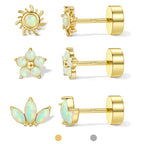 ORAZIO Sterling Silver Flat Back Earrings Women, Gold, Opal Sun & Bloom Mix