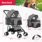 BestPet Pet Stroller Premium 3-in-1 Multifunction Dog Cat Jogger Stroller for Medium Small Dogs Cats with Folding Lightweight Travel & Detachable Carrier,Grey