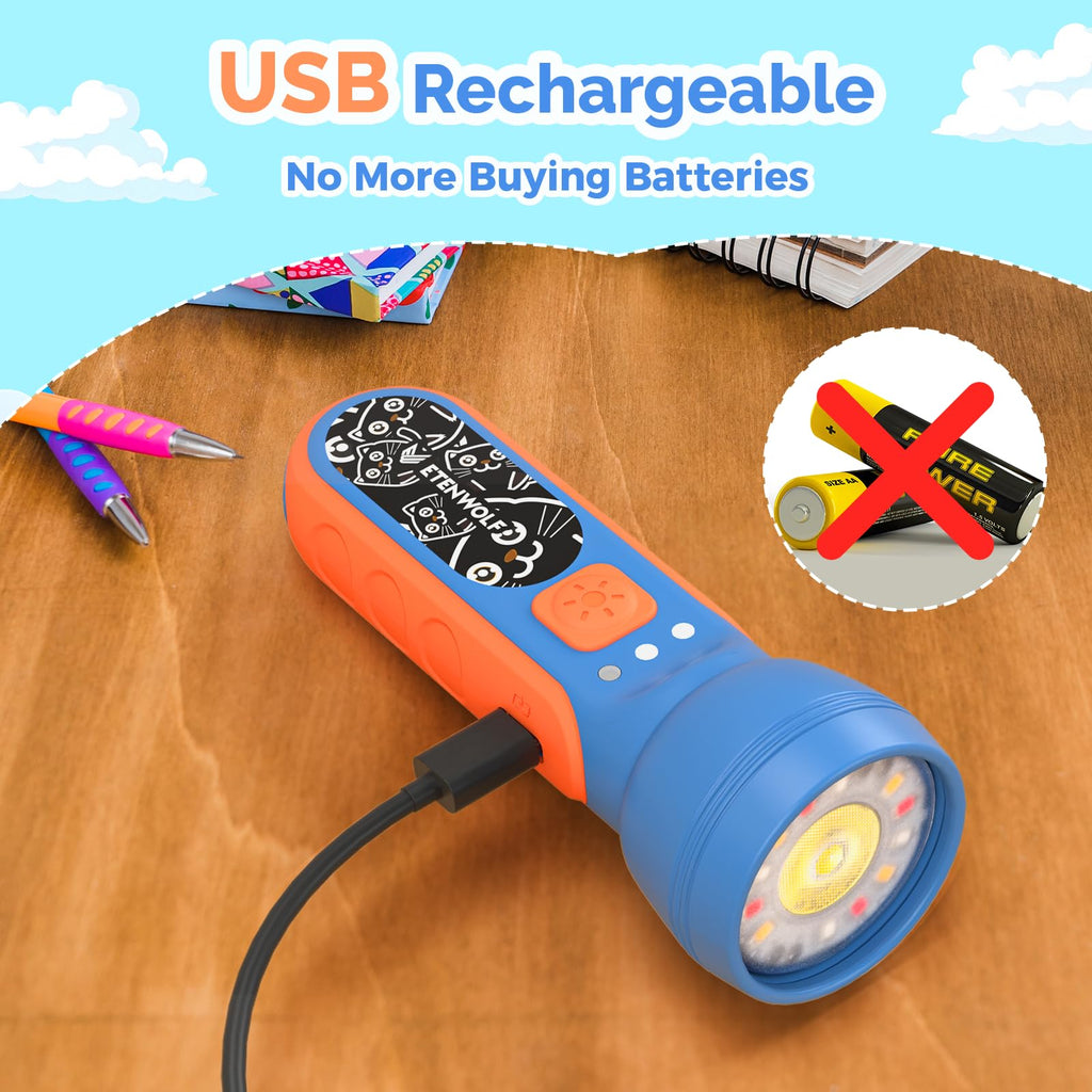 ETENWOLF L1 Rechargeable Flashlight for Kids with Fun DIY Stickers