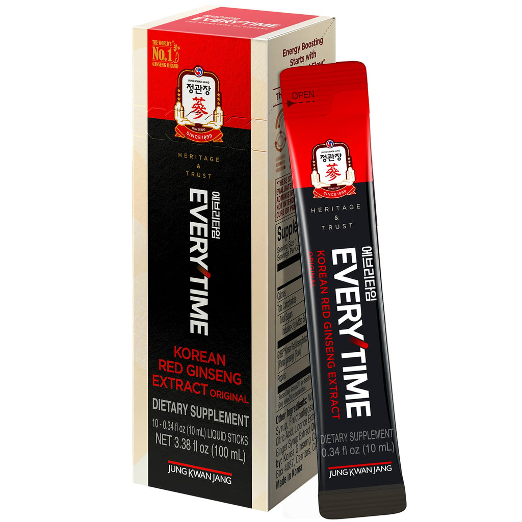 JUNG KWAN JANG Korean Red Ginseng Extract Everytime 3000mg | Sugar Free Energy Supplement, Ginseng Tea, Ginseng Supplement, Korean Food | Energy Boost, Stamina | 10 Count
