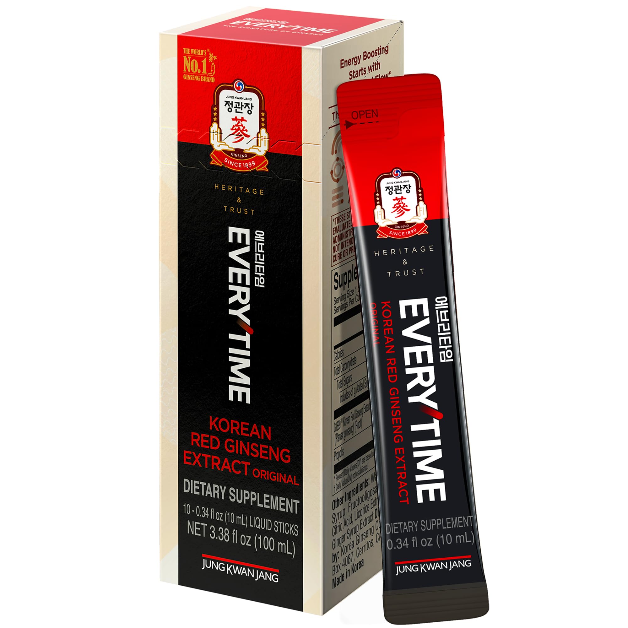 JUNG KWAN JANG Korean Red Ginseng Extract Everytime 3000mg | Sugar Free Energy Supplement, Ginseng Tea, Ginseng Supplement, Korean Food | Energy Boost, Stamina | 10 Count