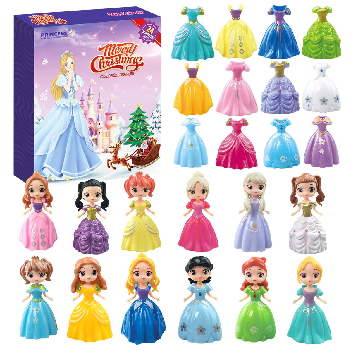 Advent Calendar 2026 for Kids Princess Set for Girls Doll Gifts Present 24 Days Princess Transformable Toys and Clothes Countdown Calendars
