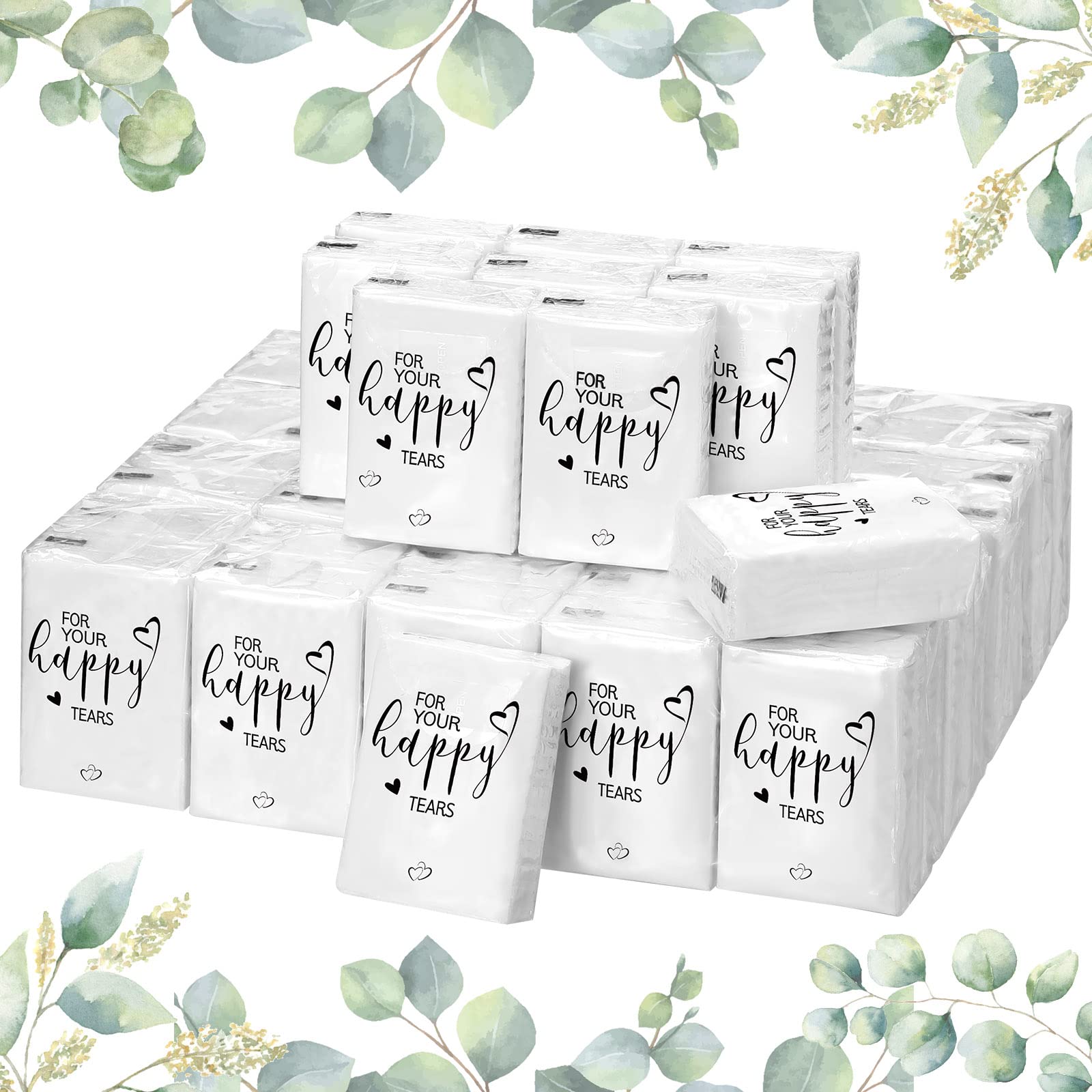 Spiareal 50 Pcs Happy Tears Tissues for Wedding 3 Ply for Your Happy Tears Tissues Packs for Guests Individual Mini Travel Size Pocket Paper for Wedding Party Favor Graduation