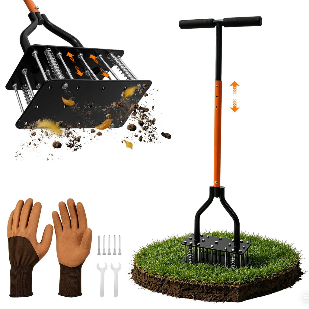 Lawn Aerator Tool 15 Spikes Manual Grass Aerator for Yard Heavy Duty Metal