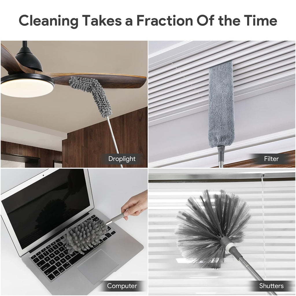 DELUX Microfiber Feather Duster,7 PCS Reusable Bendable Washable Cobweb Duster with 100 inches Extra Long Extension Pole for Cleaning Ceiling Fan, High Ceiling, Blinds, Furniture & Cars
