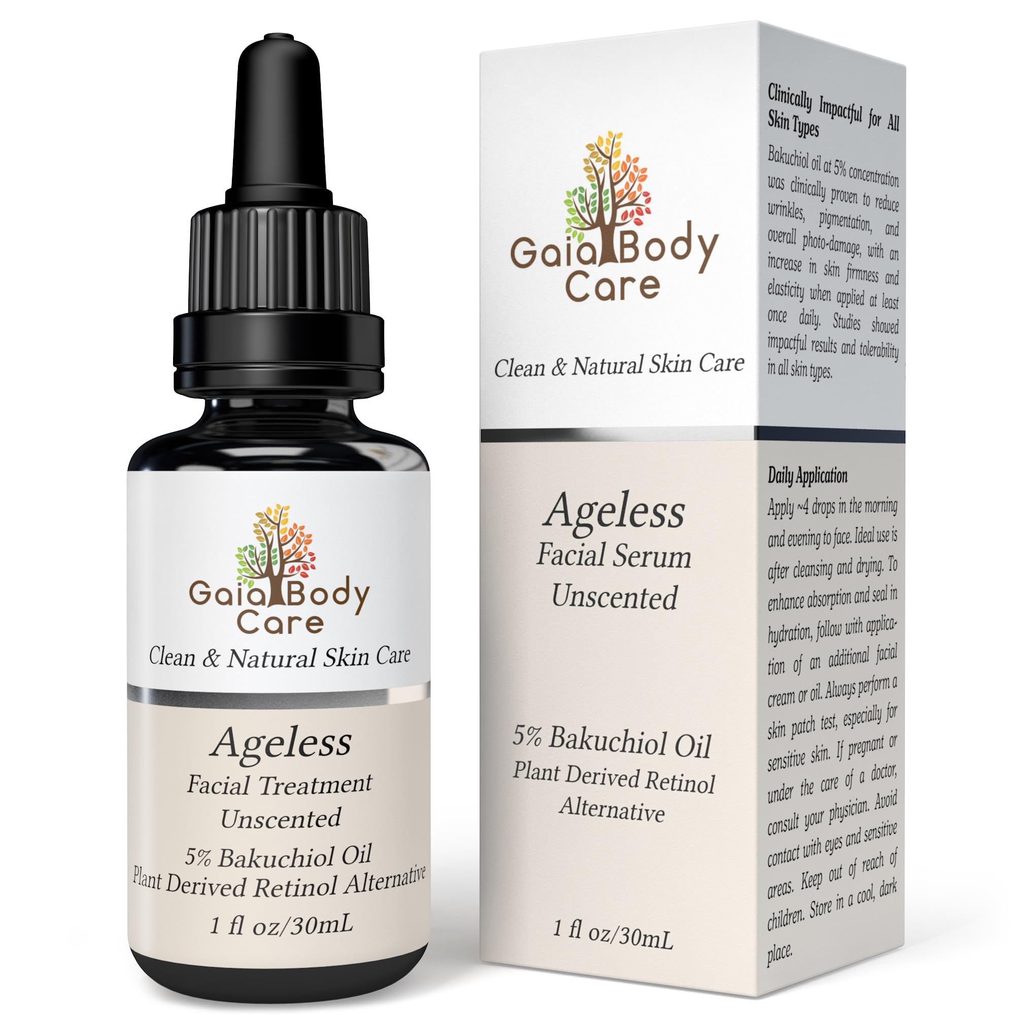 Gaia Body Care Bakuchiol Retinol Alternative - Bakuchiol Serum is an organic and all-natural, potent anti-aging serum for anti-wrinkle, skin firming, moisturizing and gentle