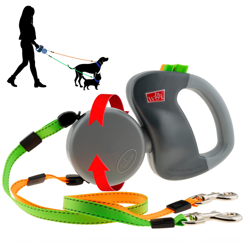 WIGZI - 2025 Enhanced Edition - Dual (2) Dog Retractable Leash, Auto-Untangles, Supports Up To 50lb Dogs, 10ft Distance Each Dog, Color-Coded Control, Reflective Leads, Waterproof, Gray Color