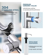 Chrome Kitchen Faucet with Soap Dispenser, WOWOW Stainless Steel Faucet for Kitchen Sink 2 or 4 Hole, High Arc Single Handle Pull Down Kitchen Faucet for Sink, RV, Laundry, Bar