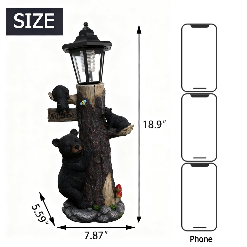 Oritty 19 Inches Bear Statue Welcome Sign Garden Statue with Solar Lights