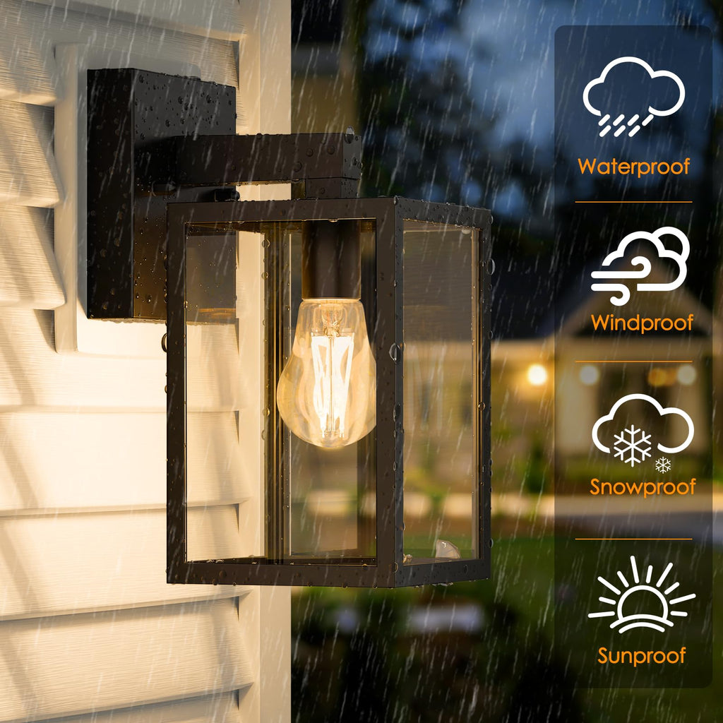 MATAMEYE Outdoor Wall Lantern, Waterproof Exterior Wall Sconce Light Fixture, Black Front Door Lamp, Anti-Rust E26 Socket Porch Lighting