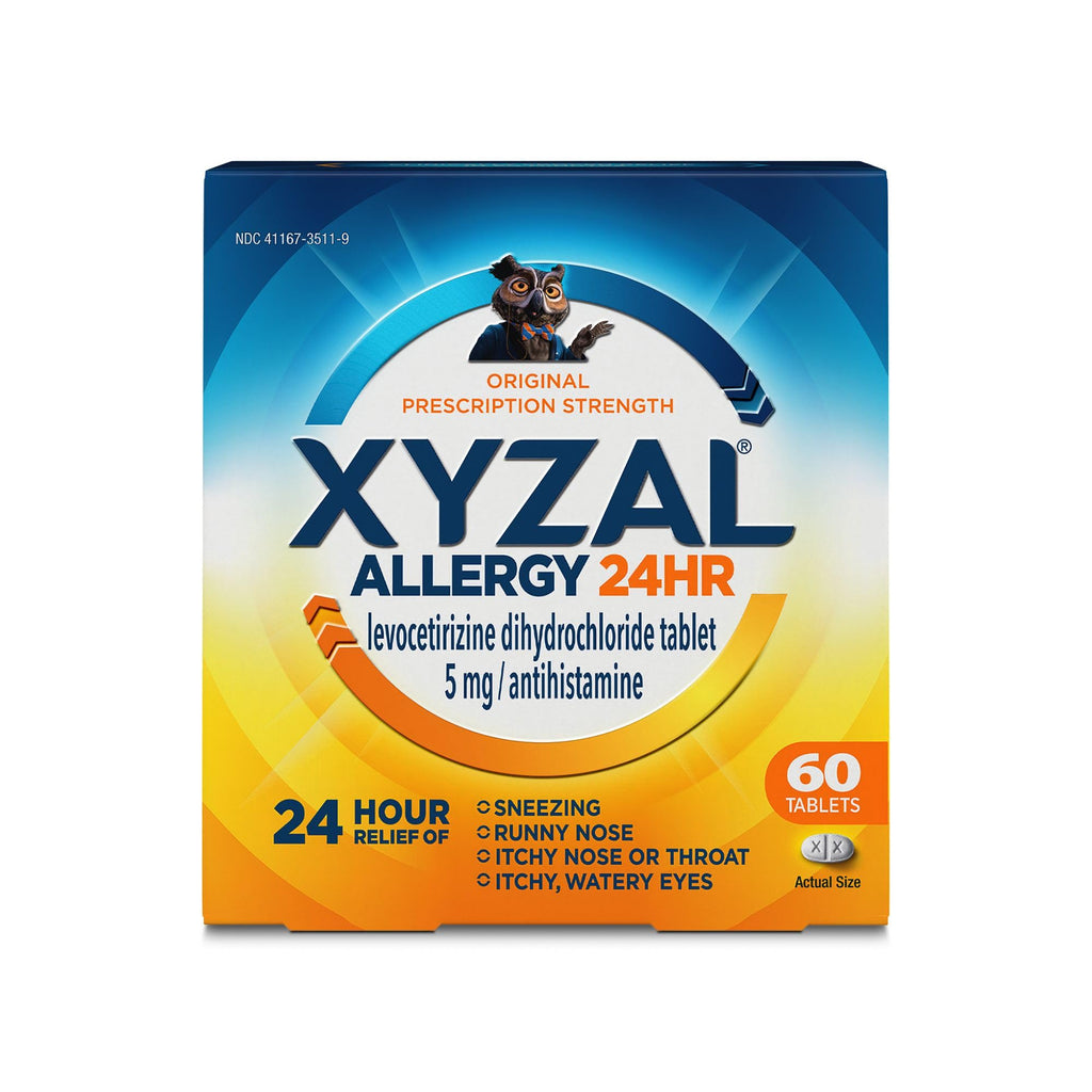 Xyzal 24 Hour Allergy Relief Medicine, Original Prescription Strength Antihistamine, Levocetirizine Dihydrochloride Tablets, 5 mg, 60 Count