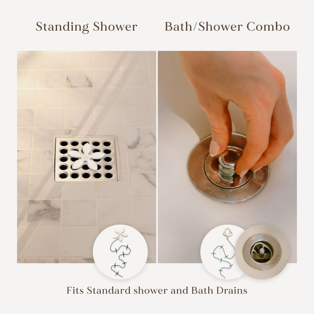 DrainWig Shower Drain Hair Catcher – Disposable Bathroom Hair Trap, Easy to Install in Shower Drain Cover, Helps Prevent Clogs – As Seen on Shark Tank – White Flower (12-Pack)