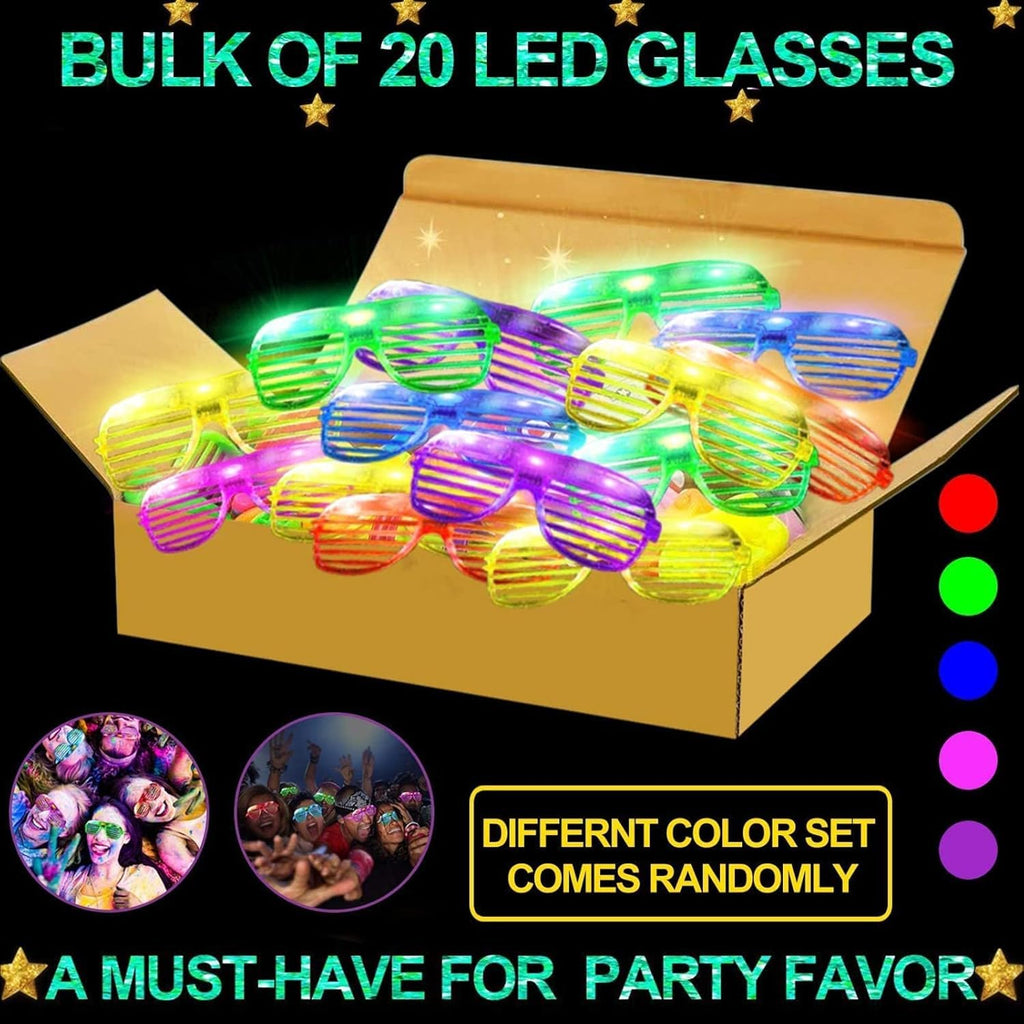 TURNMEON 20 Pack LED Glasses Halloween Party Favors 6 Colors Light Up
