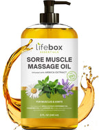 Arnica Sore Muscle Massage Oil – 100% Pure & Natural - Massage Therapy for Muscles & Joints – Body Oil Infused with Arnica Extract, Lavender, Peppermint & Chamomile Oils – 8 FL OZ