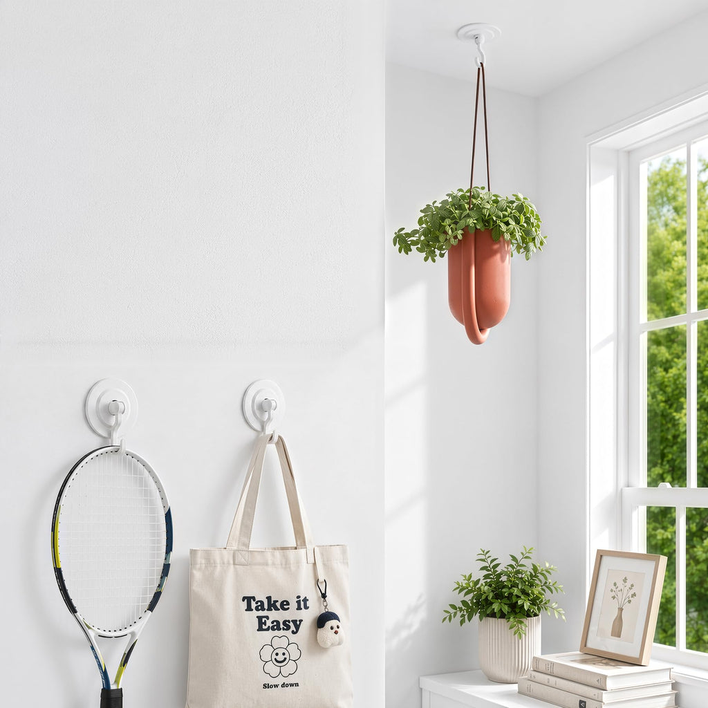 Adhesive Wall & Ceiling Decor Hooks: 4-Pack 3 lbs Heavy Duty No-Drill 360° Swivel Adjustable for Hanging Home Accents Lights Plants Wind Chimes Compatible with 3M Command Strips