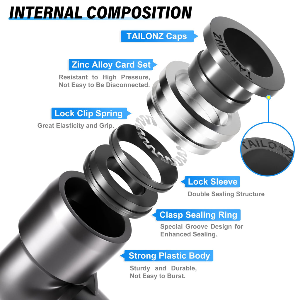TAILONZ 1/4" x 1/8" NPT Push to Connect Straight & Elbow Fitting Kit 12Pcs