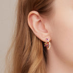 BISAER Rose Gold Multicolor CZ Flower Stud Earrings for Women Lady Trendy
