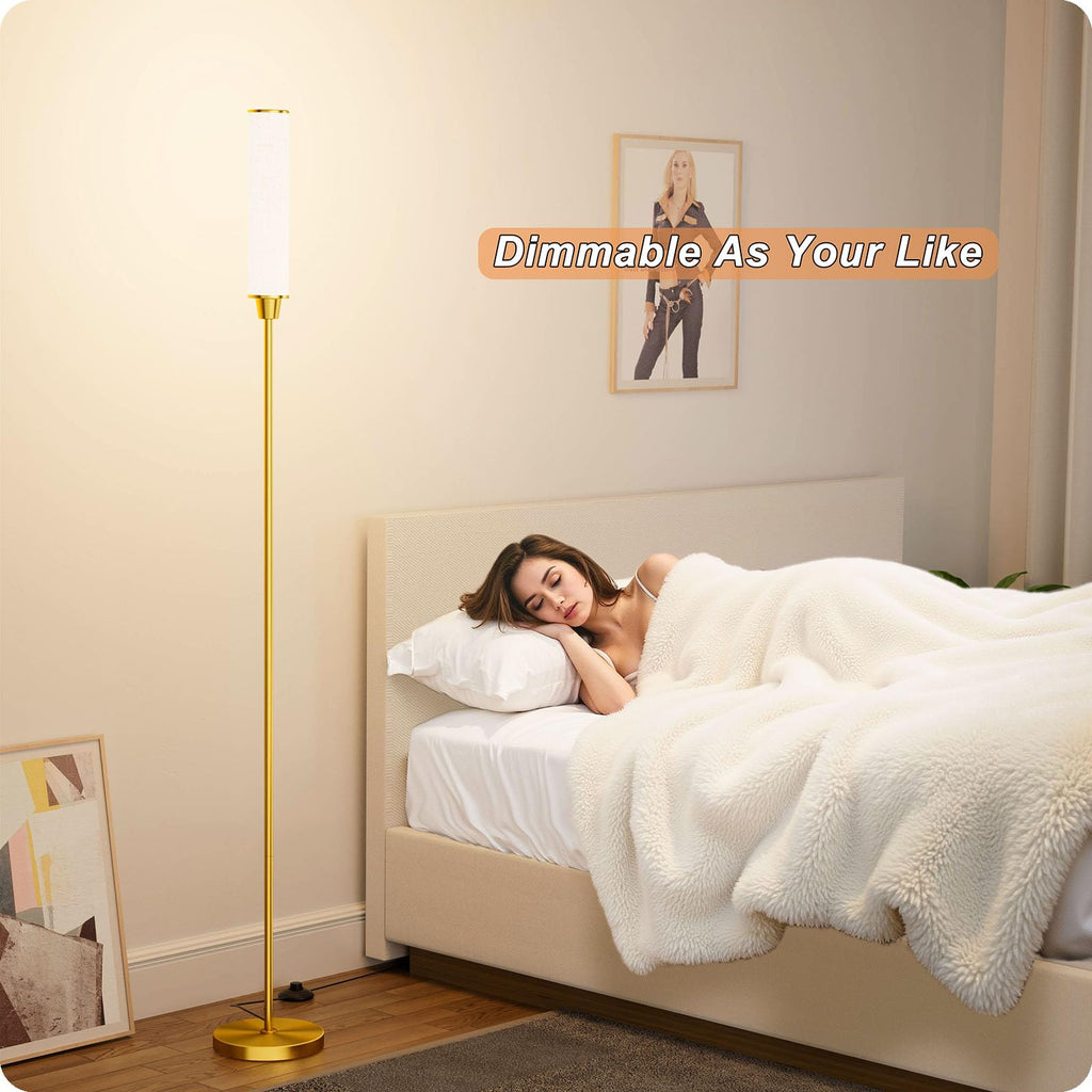 Nukanu Floor Lamp with Remote Control,Floor Lamps for Living Room/Bedroom/Office, Stepless Adjustable 3000K-6000K Colors and 10-100% Brightness,Standing Light with Foot Switch (brassgold+Beige Linen)