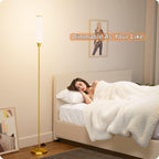Nukanu Floor Lamp with Remote Control,Floor Lamps for Living Room/Bedroom/Office, Stepless Adjustable 3000K-6000K Colors and 10-100% Brightness,Standing Light with Foot Switch (brassgold+Beige Linen)