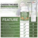 Fruits & Veggies Formula - 27 Premium Whole Foods - Organic Ingredients - Equals 3 Servings of Fruits & Vegetables - Improve Energy, Focus & Immune Function - Fiber - Antioxidants - 60ct (30 Serv)