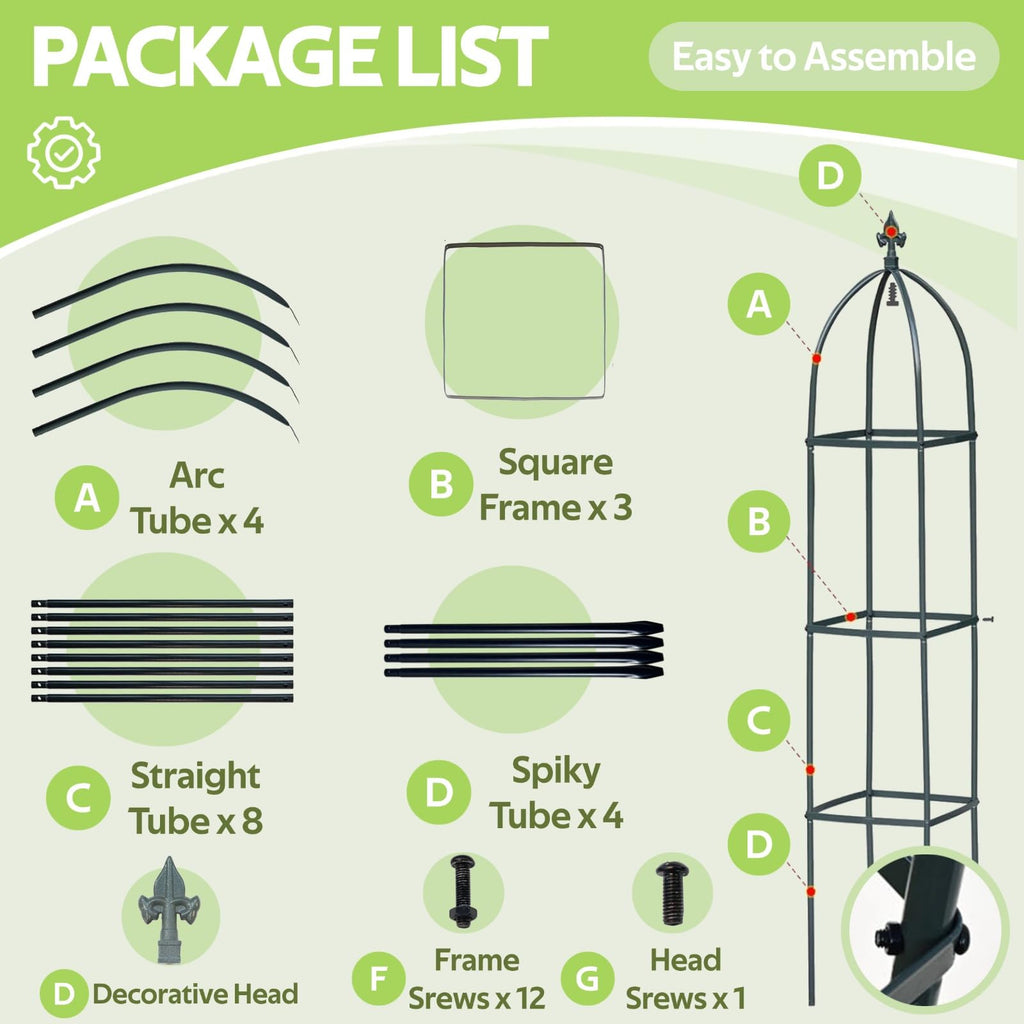 100% Metal Obelisk Trellis for Climbing Plants Outdoor & Indoor - Powder-Coated Steel Tower Obelisk Plant Support - Heavy Duty Rust-Proof Garden Trellis for Climbing Vine Vegetables Flowers Black