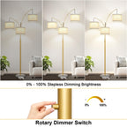 Dimmable Floor Lamp - 3 Lights Gold Arc Floor Lamps for Living Room, 1000LM Modern Tall Standing Lamp with White Shade&Marble Base, Mid Century Tree Floor Lamp for Bedroom Office, 3 LED Bulbs Included