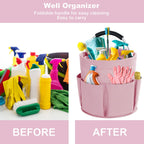 Bototack Cleaning Caddy with Handle, Cleaning Products Organiser, 17L Foldable Storage Basket, Cleaning Caddy Organiser, Portable Multi Cleaning Bucket Bag for Home, Garden (Pink)