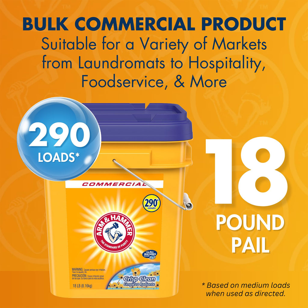 Arm & Hammer, Professional Powder Laundry Detergent, Crisp Clean, 18lb Pail (Pack of 1) 290 Loads