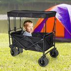 Black Removable Wagon Canopy Attachment with Rods, Foldable Sun Shade Cover
