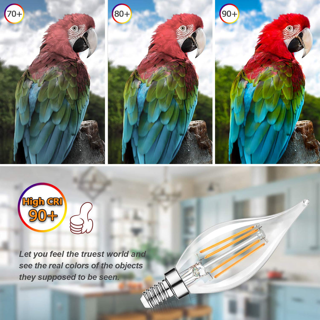 Dimmable E12 Candelabra LED Bulbs 60 Watt Incandescent Equivalent, 2700K Warm White, Clear Filament LED Chandelier Light Bulbs 6W, 600lm, CA11 Vintage Ceiling Fan Light Bulb with Flame Tip, 12-Pack