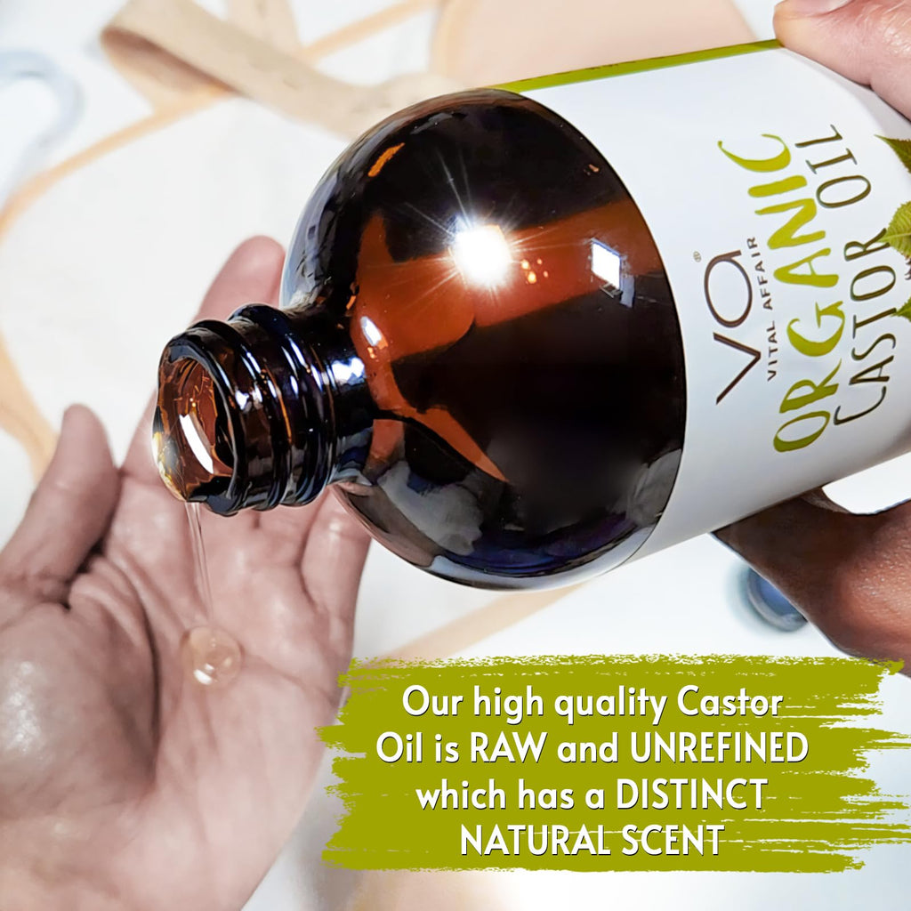 VITAL AFFAIR Pure Organic Castor Oil 946 Ml(32 Oz)- Cold Pressed, Unrefined, USDA Certified Organic - Glass Bottle for Hair Growth, Eyelashes, Eyebrows, Face